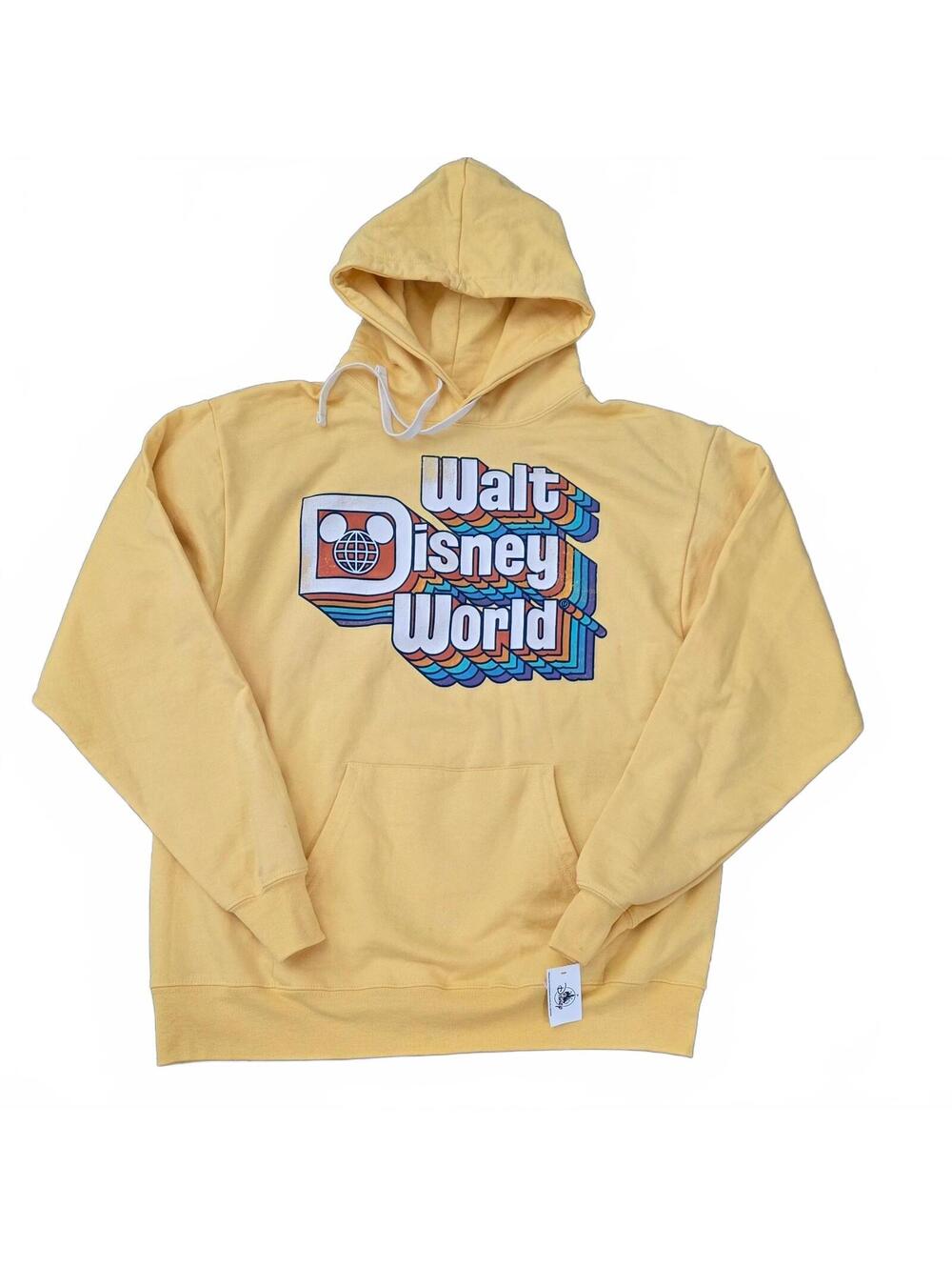 Walt Disney World Yellow Hoodie Sweater Distressed Retro Yellow Medium NWT
